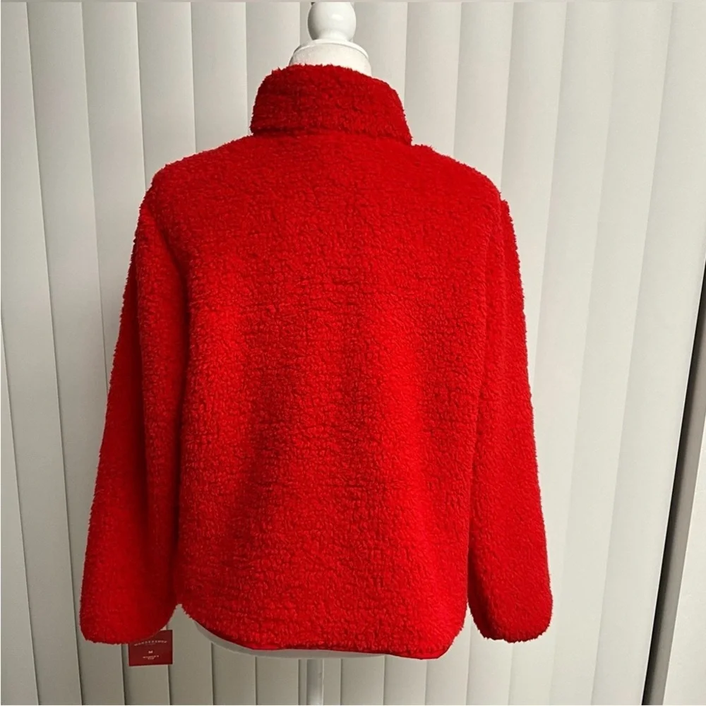Wondershop Men’s Faux Shearling Half Zip Pullover Red Winter Wardrobe - Picture 2 of 11